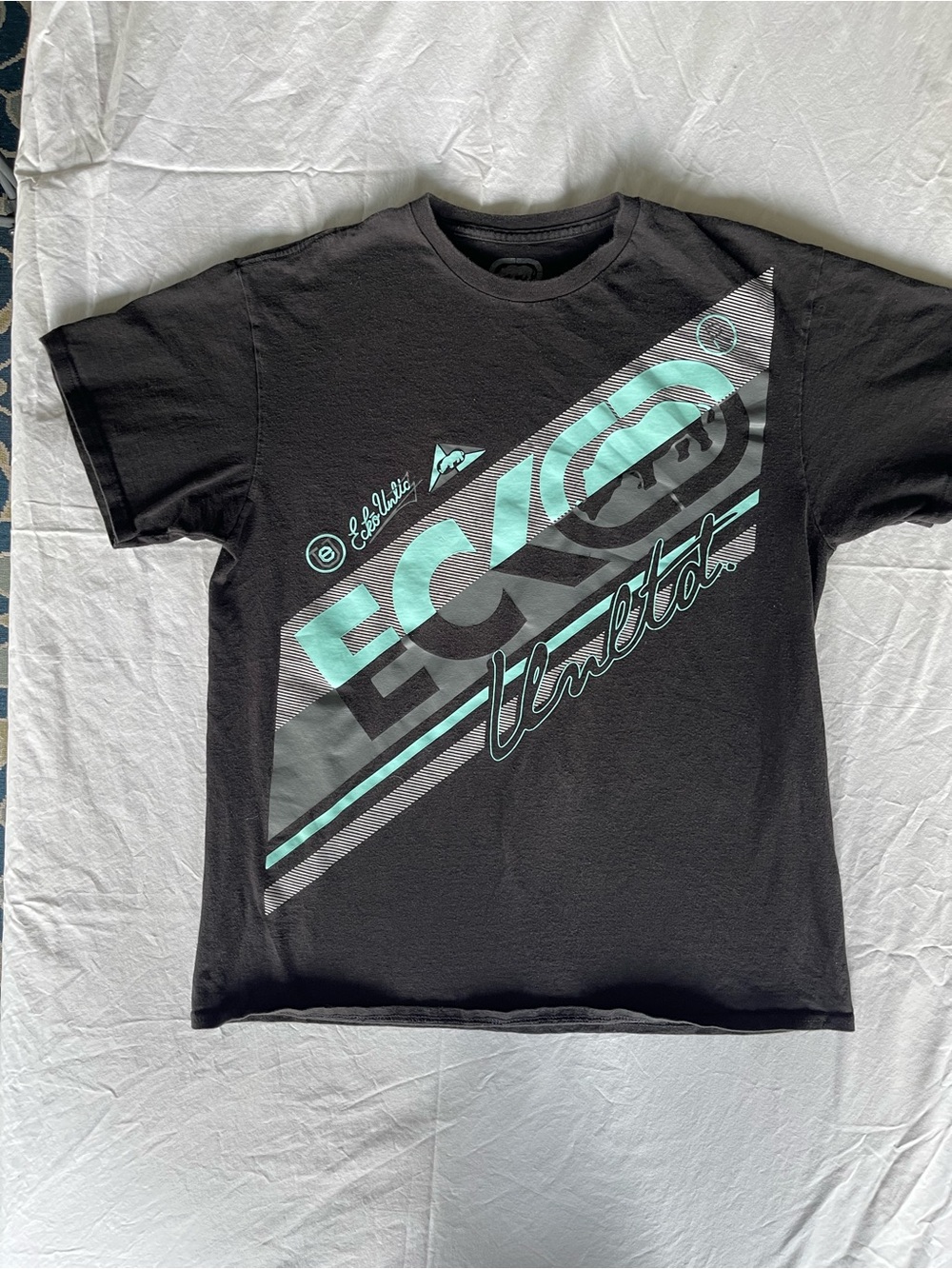Ecko Unltd Mens Graphic T-Shirt Black Teal Logo Streetwear Size L